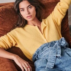 SEZANE Sweater La Maille Sezane Cardigan Yellow Pastel Mohair Alpaca Womens XL